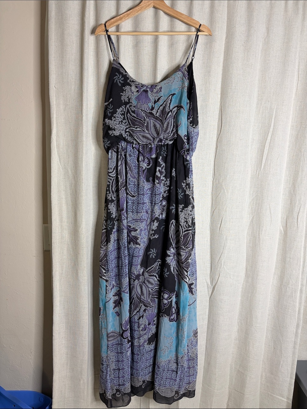Black & Lavender Floral Maxi Dress with Sky Blue Accents